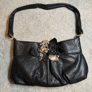 PAOLO MASI Made in Italy Leather - Snakeskin Floral Accent Purse Bag
